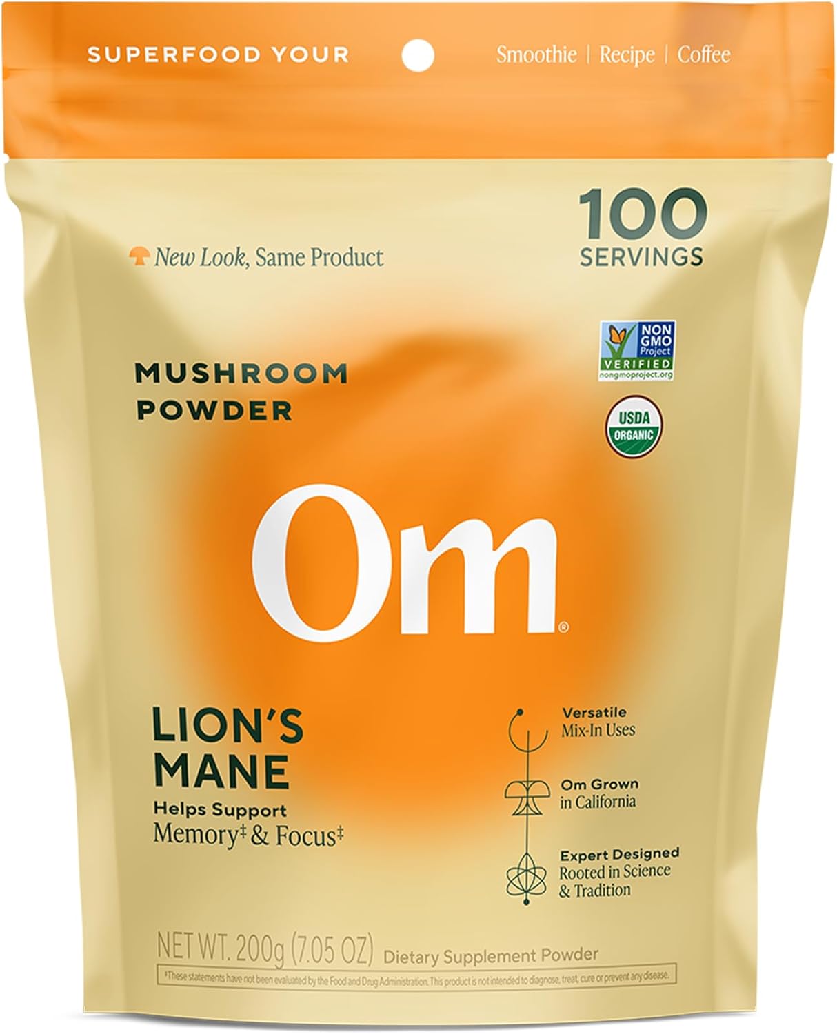 Om Lion’s Mane Mushroom Powder - Organic Mushroom Supplement and Nootropic