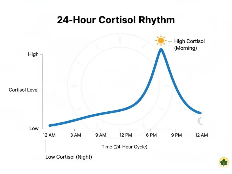 Cortisol rhythm chart showing best time to take ashwagandha morning vs night