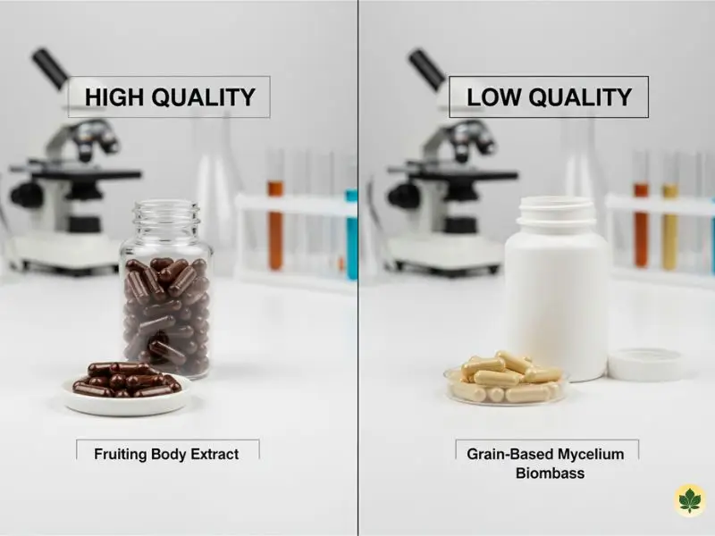Fruiting body reishi mushroom extract compared to mycelium-based supplements