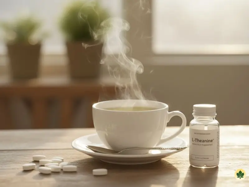Green tea and L-theanine supplements promoting calm focus without drowsiness.