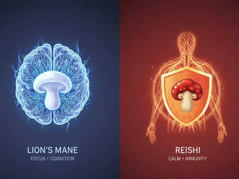 Lion’s Mane brain health benefits compared to Reishi stress relief and nervous system support