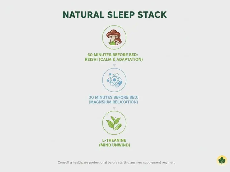 Natural sleep aid stack combining reishi, magnesium, and L-theanine for better sleep