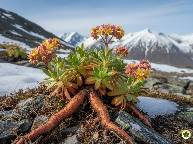 Rhodiola rosea plant root and flowers used in adaptogenic supplements