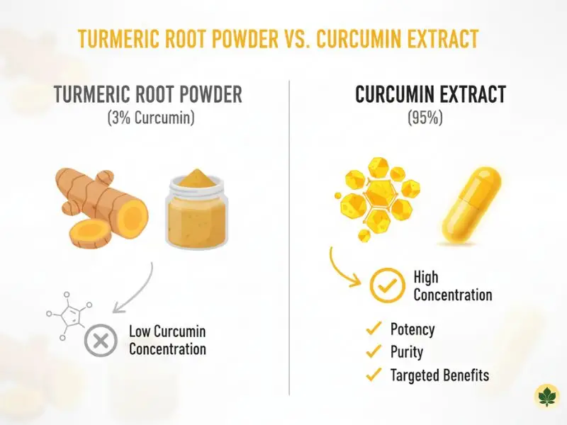 Difference between turmeric root powder and standardized curcumin extract