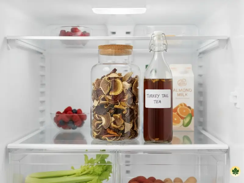 Storing dried turkey tail mushrooms and brewed tea properly