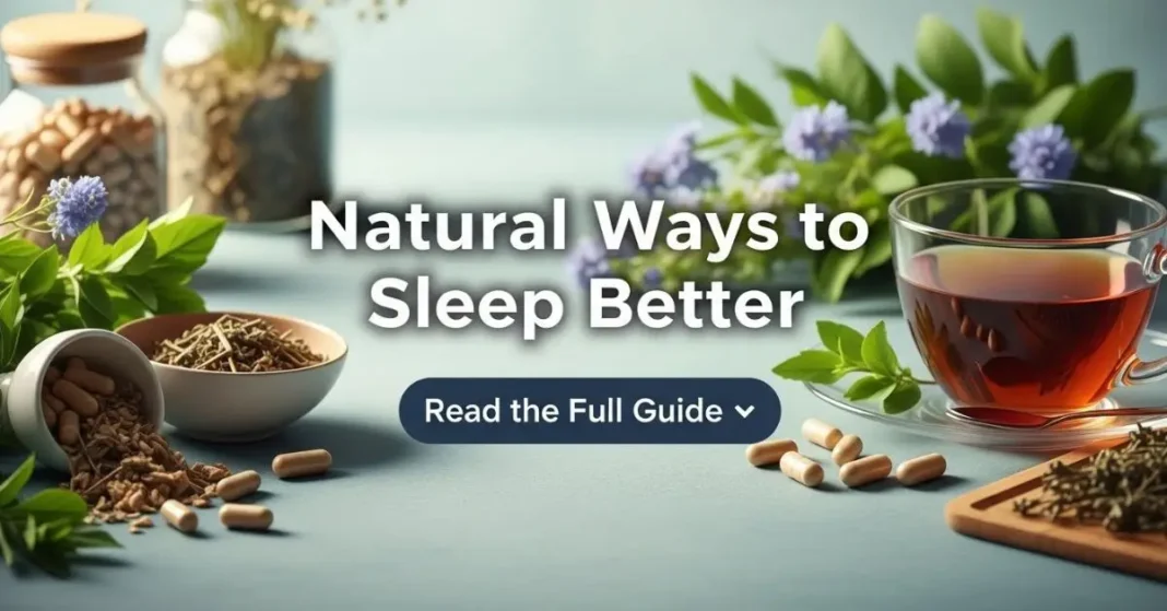 Natural sleep aid instead of melatonin with magnesium, valerian, and calming nighttime bedroom scene