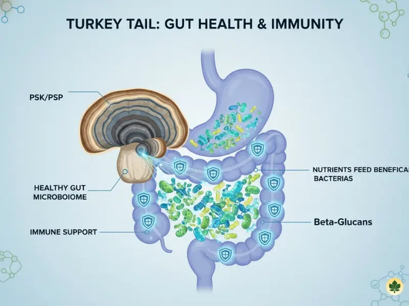 Turkey tail mushroom supporting gut immunity and healthy microbiome