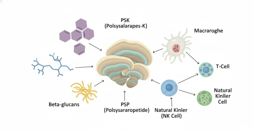 Turkey tail mushroom active compounds PSK PSP and beta-glucans