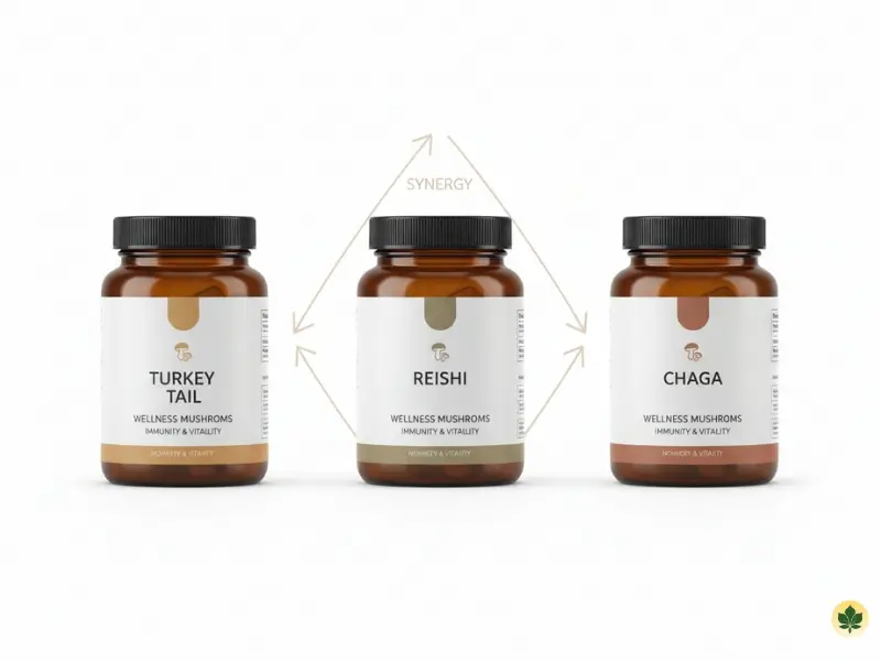 Turkey tail reishi chaga mushroom combination stack