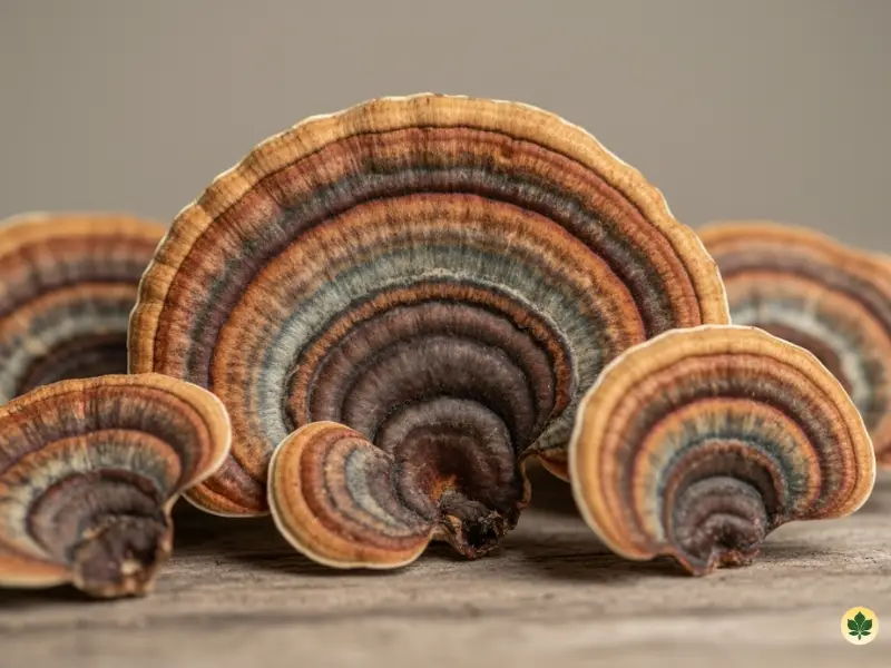 Dried turkey tail mushrooms trametes versicolor used to make medicinal tea