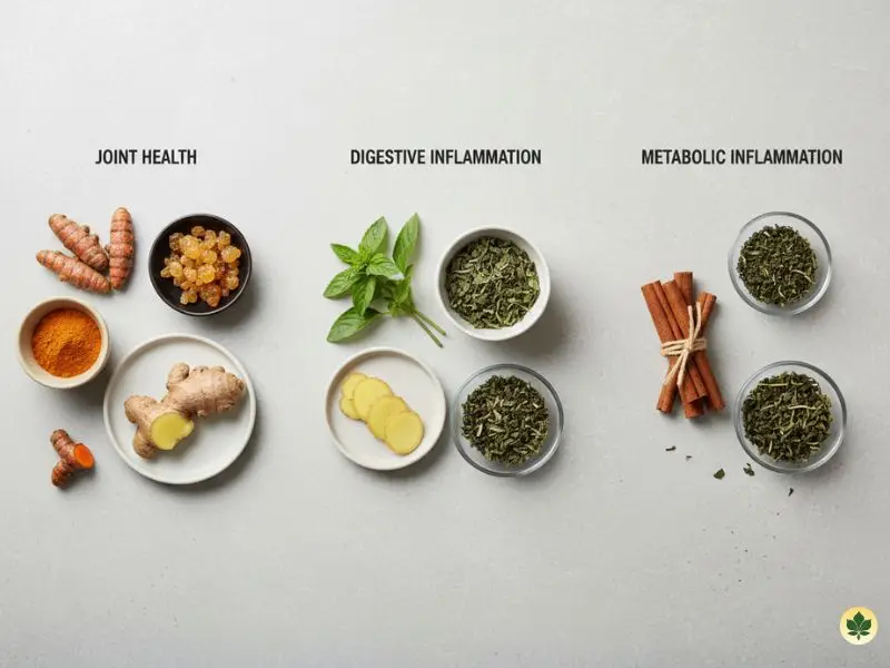 Anti-inflammatory herbs grouped for joint, digestive, and metabolic inflammation support
