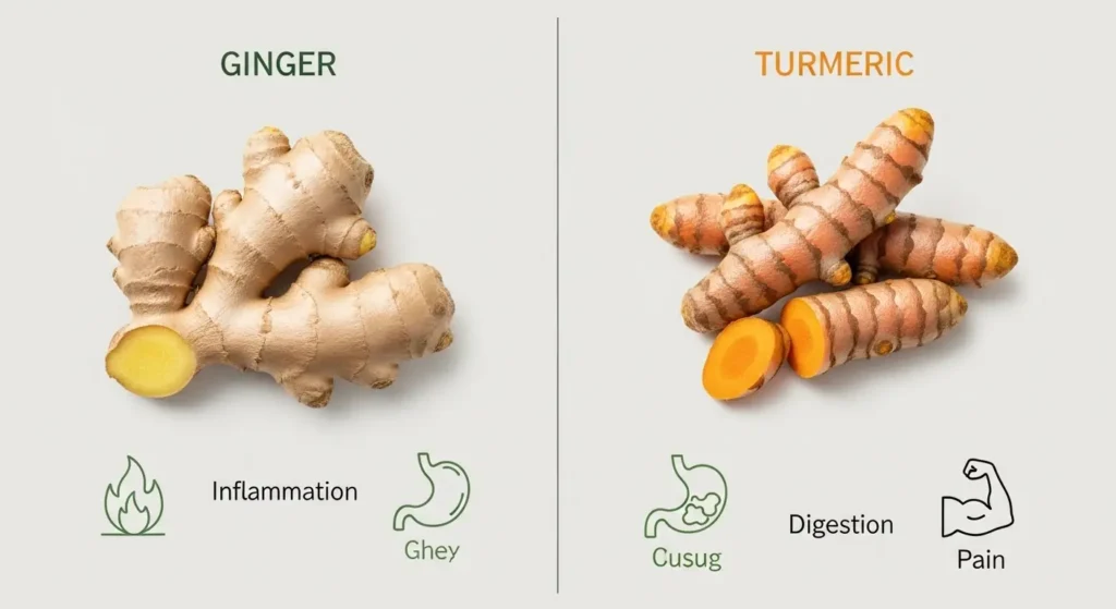 ginger vs turmeric benefits comparison anti inflammatory herbs
