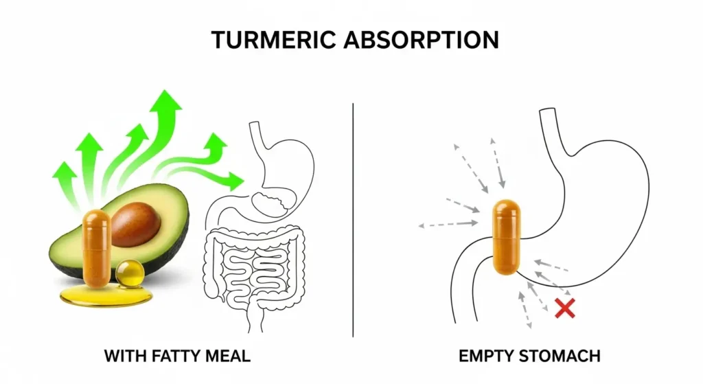 Taking turmeric with food versus on an empty stomach for absorption