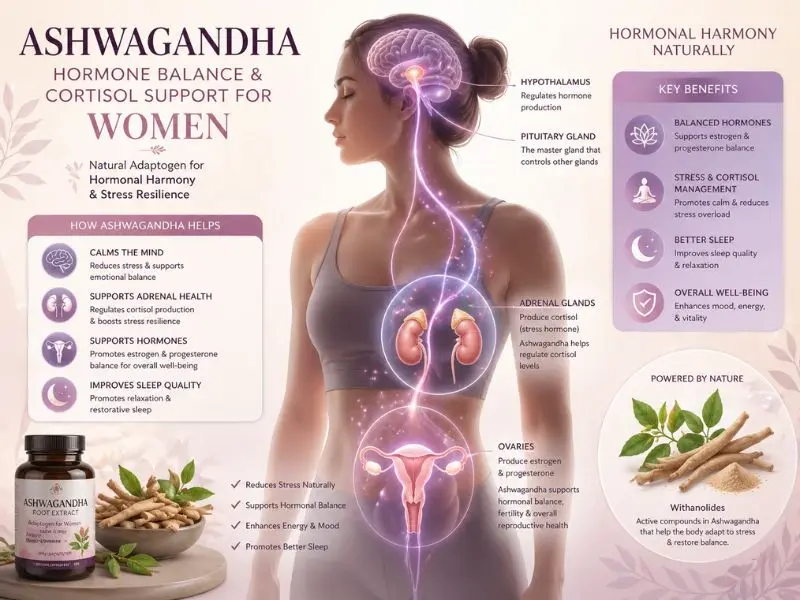 ashwagandha hormone balance women cortisol hpa axis illustration