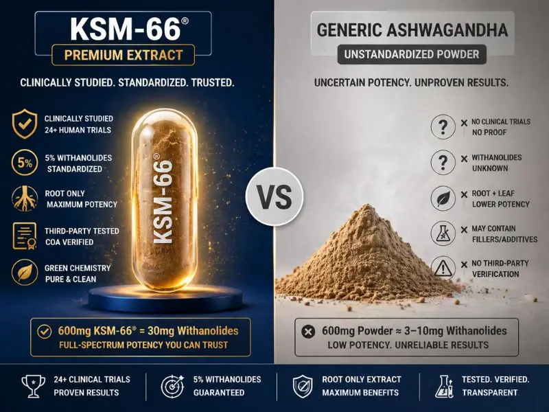 ksm-66 vs generic ashwagandha supplement comparison potency quality