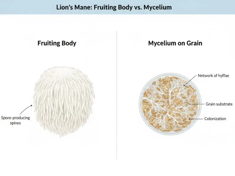 Lion’s Mane fruiting body vs mycelium on grain comparison