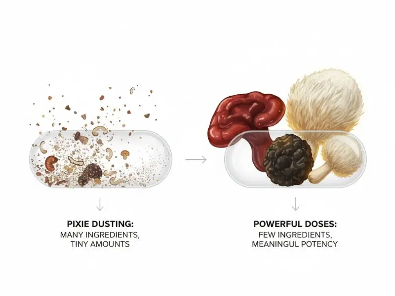pixie dusting problem in mushroom supplements low dose vs effective dose