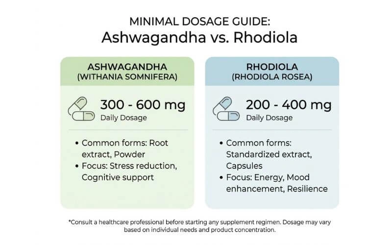 Recommended dosage for ashwagandha and rhodiola supplements