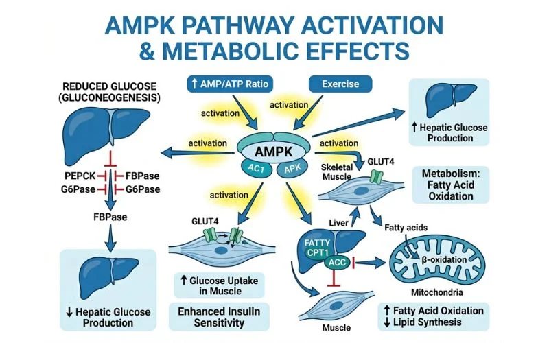 AMPK activation berberine vs metformin mechanism blood sugar control