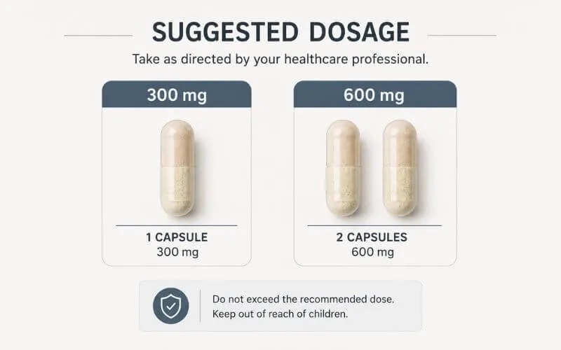 Ashwagandha dosage 300 mg to 600 mg capsules visual