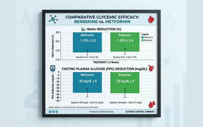 berberine vs metformin HbA1c reduction clinical trial results