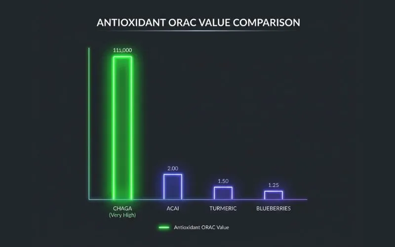 chaga mushroom ORAC antioxidant score compared to blueberries and acai
