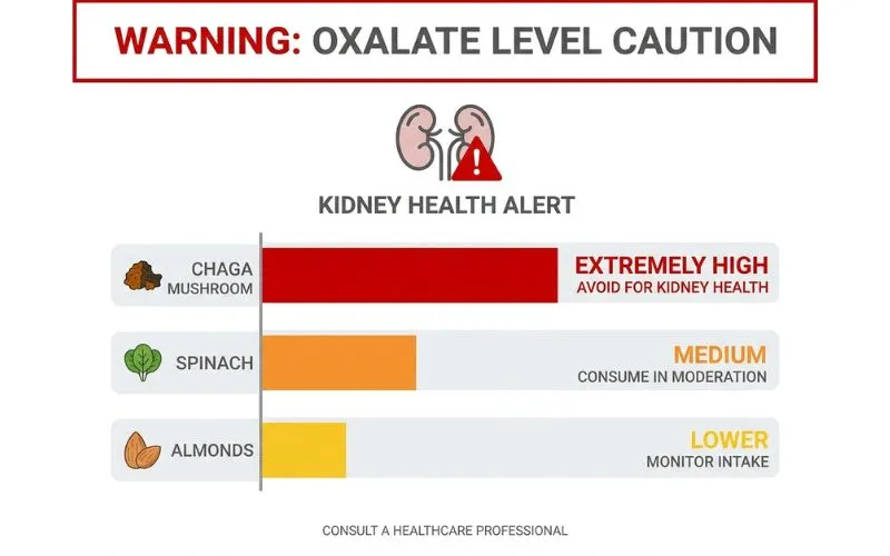 chaga mushroom oxalate content kidney risk compared to spinach