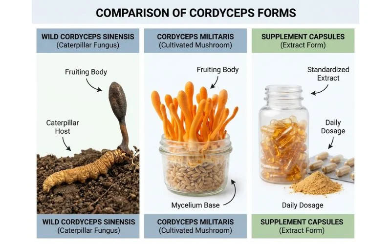 cordyceps sinensis vs cordyceps militaris comparison supplement differences