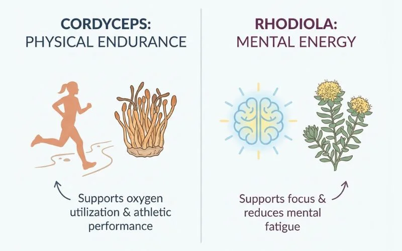 cordyceps vs rhodiola for energy physical vs mental comparison