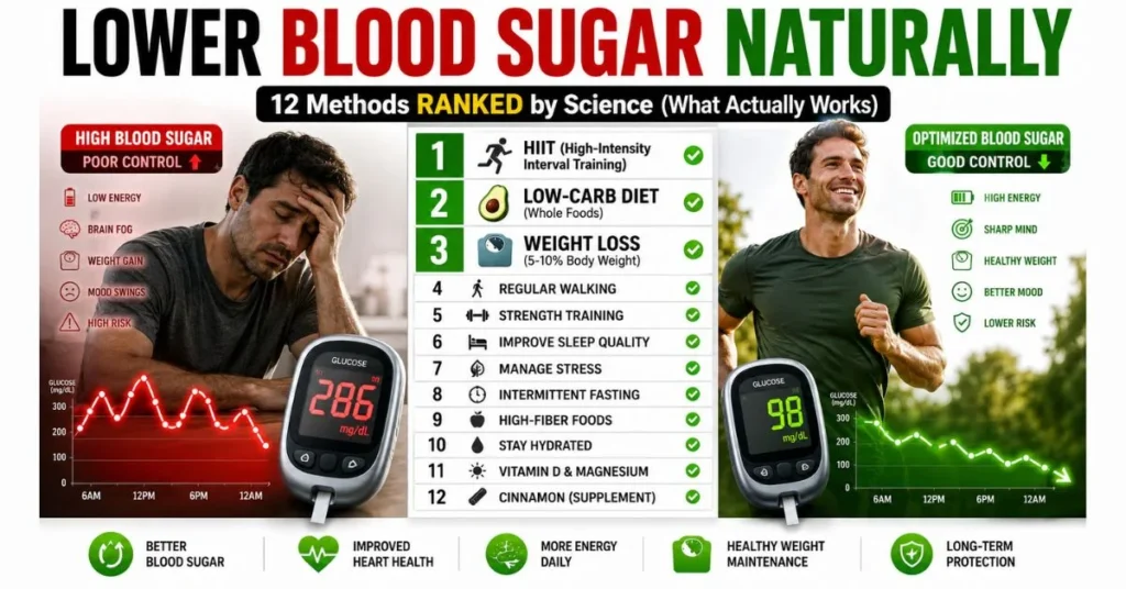 How to lower blood sugar naturally — 12 ranked evidence-based methods including berberine and diet changes