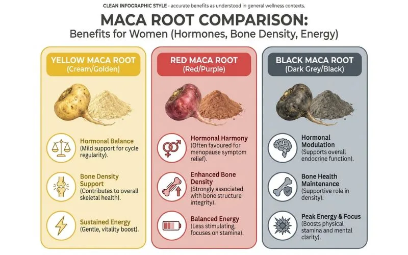 red maca for women vs yellow maca vs black maca comparison