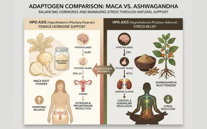maca root vs ashwagandha for women hormone and stress comparison