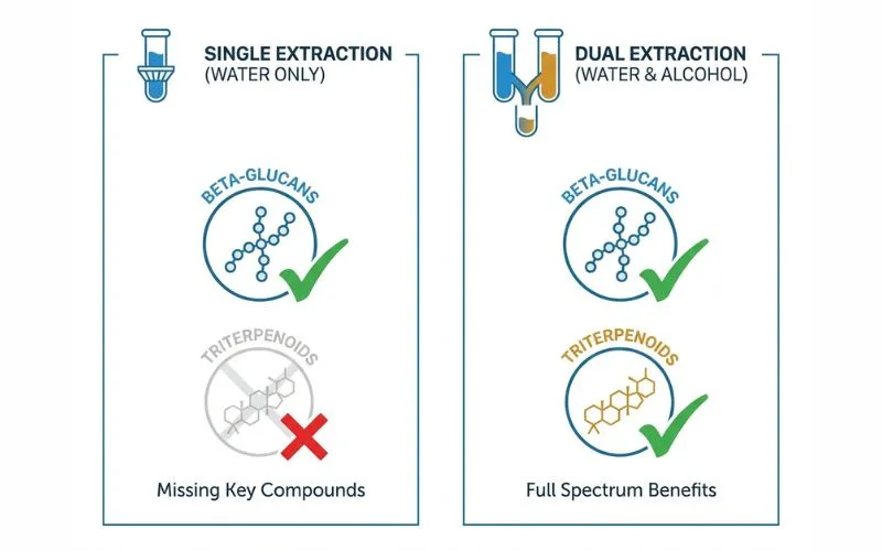 reishi mushroom dual extraction vs single extraction triterpenoids comparison
