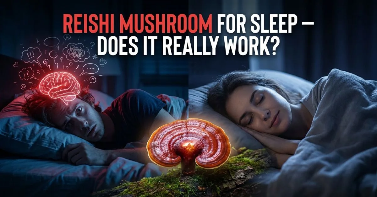 reishi mushroom for sleep featured image showing before and after sleep improvement